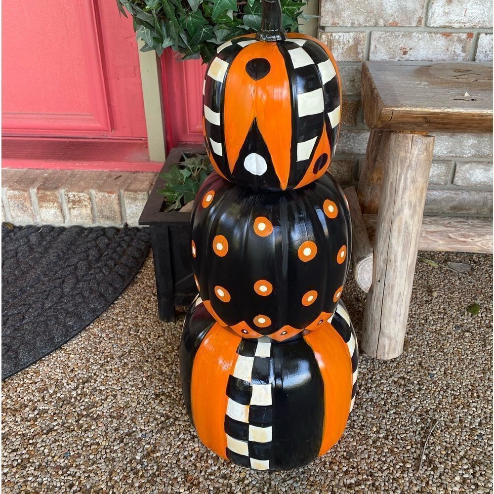 tall pumpkin stack hand painted